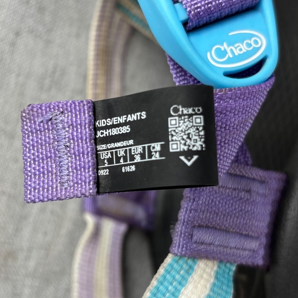 Chaco Kids Z1 Ecotread Strappy Sandals Purple Teal Striped Gorpcore Size 5 - Picture 9 of 11